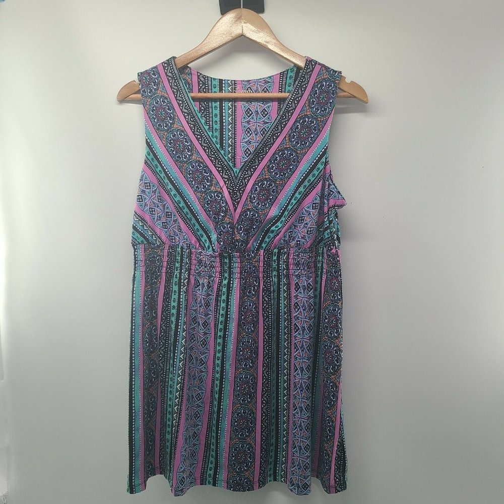Soma Sleeveless Smocked Empire Waist Tunic Cultured Stripe Size Medium - Picture 2 of 6